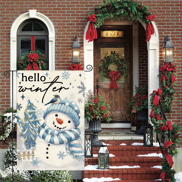 Snowman Cardinal Hello Winter Garden Flag 12x18 Inch 1 Sided, Polka Dot Winter Holiday
