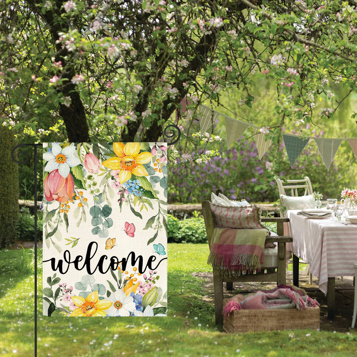 Spring Flowers Garden Flag 12 x 18 Inch 1 Sided, Seasonal Welcome Yard Outdoor Flag