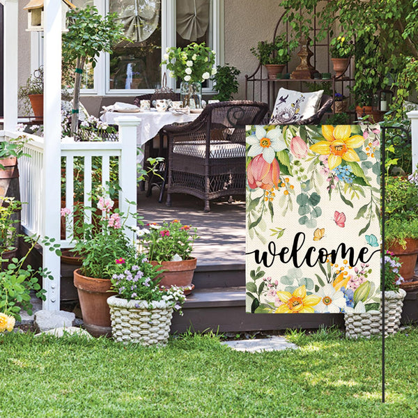 Spring Flowers Garden Flag 12 x 18 Inch 1 Sided, Seasonal Welcome Yard Outdoor Flag
