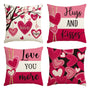 Valentine's Day Hugs and Kisses Love You More Throw Pillow Covers, 18 x 18 Inch Valentine Heart Stripes