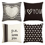 Valentine's Day I Love You Throw Pillow Covers, 18 x 18 Inch Valentine Heart Black and White Stripes p.s. Love You