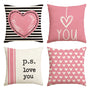 Valentine's Day I Love You Throw Pillow Covers, 18 x 18 Inch Pink Valentine Heart Stripes p.s. Love You