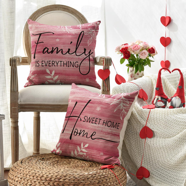 Valentine's Day Poppy Flowers Chickadee Home Sweet Home Throw Pillow Covers, 18 x 18 Pink Family is Everything