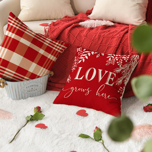 Valentine's Day Pillow Covers 18 x 18 Inch Set of 4 - Red Black Stripes Love Heart I Love You (Copy)
