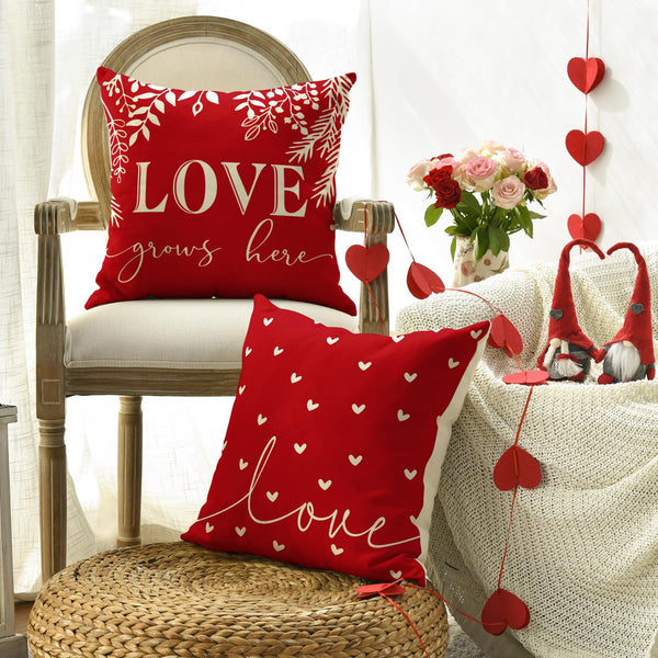 Valentine's Day Pillow Covers 18 x 18 Inch Set of 4 - Red Black Stripes Love Heart I Love You (Copy)