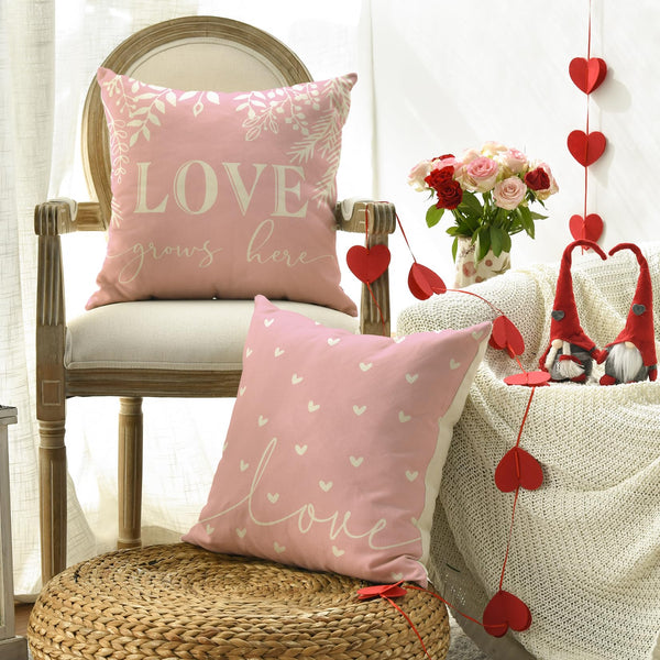 Valentine's Day Pink and White Love Throw Pillow Covers, 18 x 18 Inch Hello Valentine Plaid