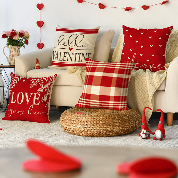 Valentine's Day Pillow Covers 18 x 18 Inch Set of 4 - Red Black Stripes Love Heart I Love You (Copy)