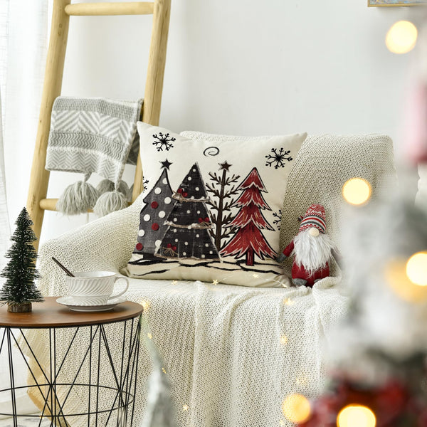 2 Pack Watercolor Red and Black Buffalo Plaid Christmas Trees Throw Pillow Cover, 18 x 18 Inch