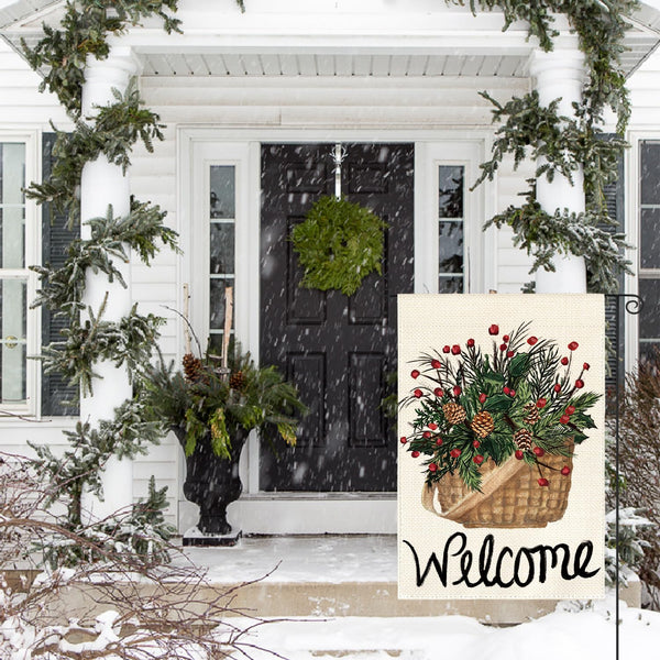 Welcome Holly Red Berries Garden Flag 12x18 Inch 1 Sided, Winter Christmas Farmhouse