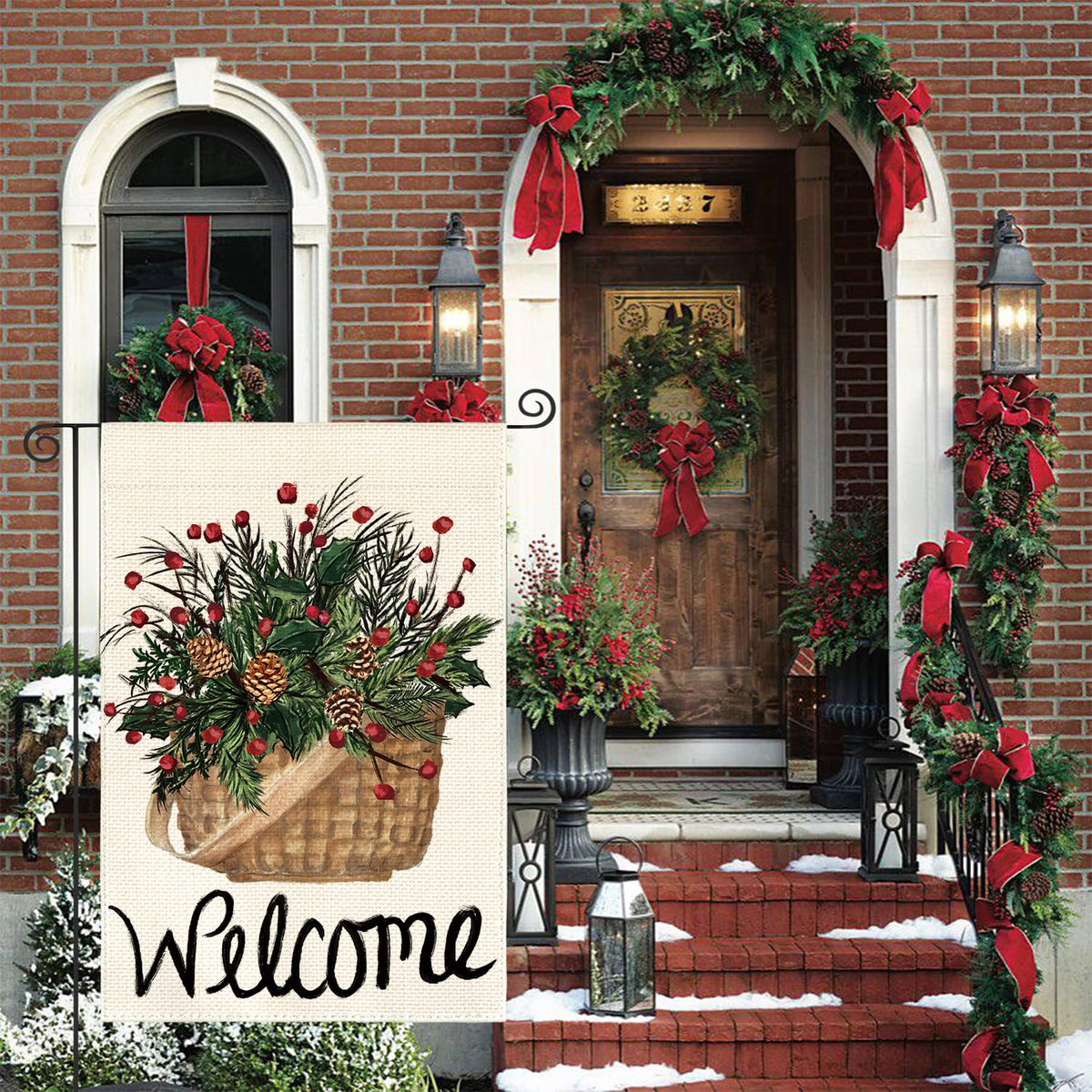 Welcome Holly Red Berries Garden Flag 12x18 Inch 1 Sided, Winter Christmas Farmhouse