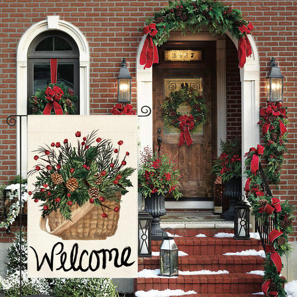 Welcome Holly Red Berries Garden Flag 12x18 Inch 1 Sided, Winter Christmas Farmhouse