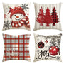 Winter Snowman Joy Snowflake Christmas Red Throw Pillow Covers, 18 x 18 Inch Xmas Tree Winter Holiday Buffalo Plaid