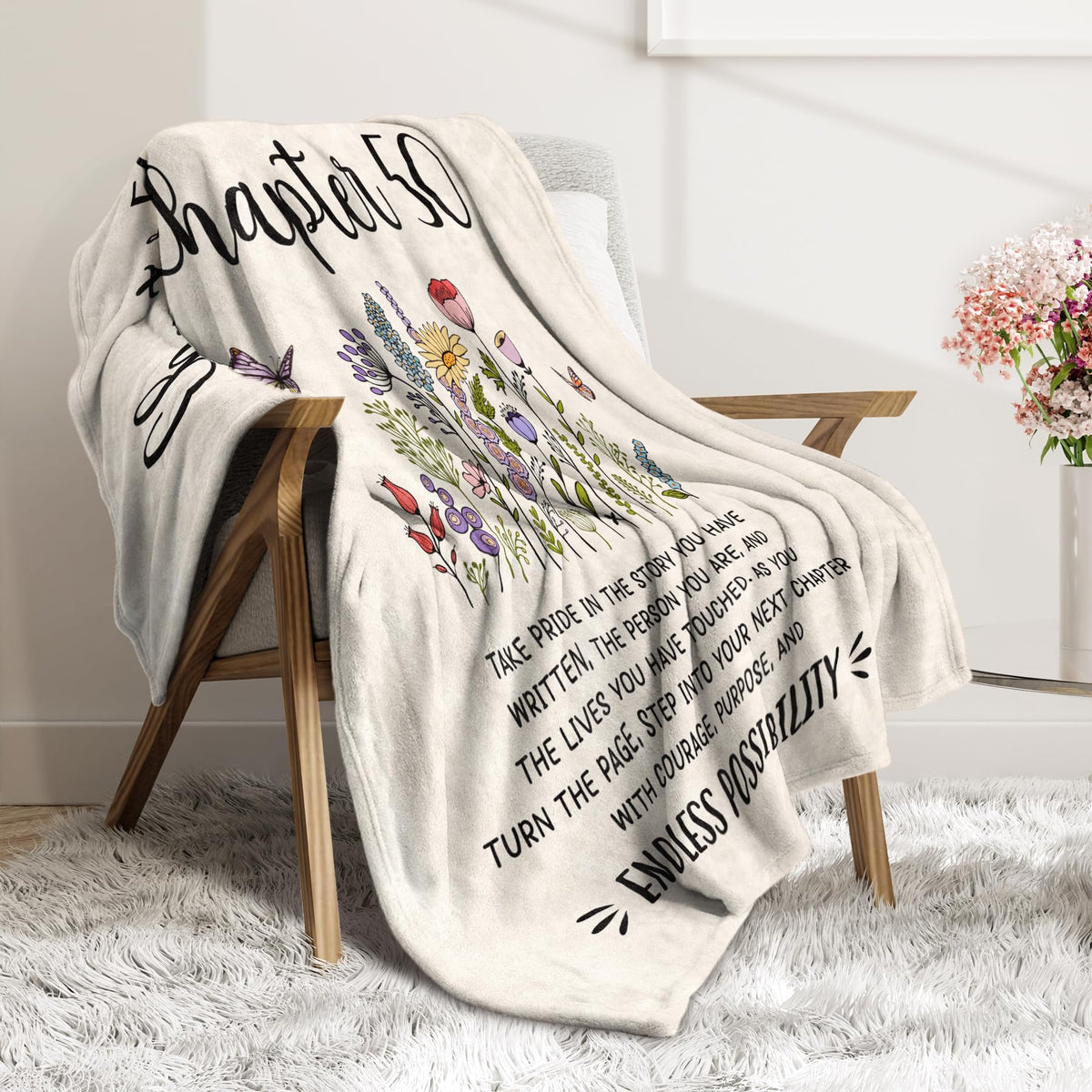 50th Birthday Gifts for Her, Him, Chapter 50 Birthday Blanket, 50 Year Old Bday Gifts for Women Friend, Sister, Mom, 1975