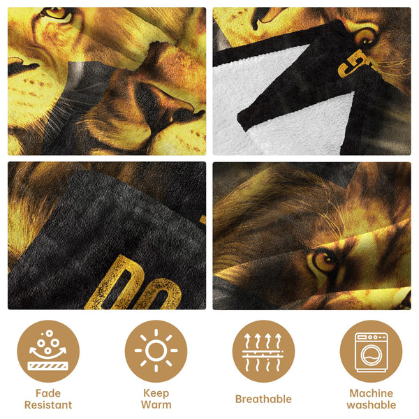Christian Gifts for Men, Blanket Printed with Lion & Bible Verse, Religious, Christmas, Birthday Gifts for Men