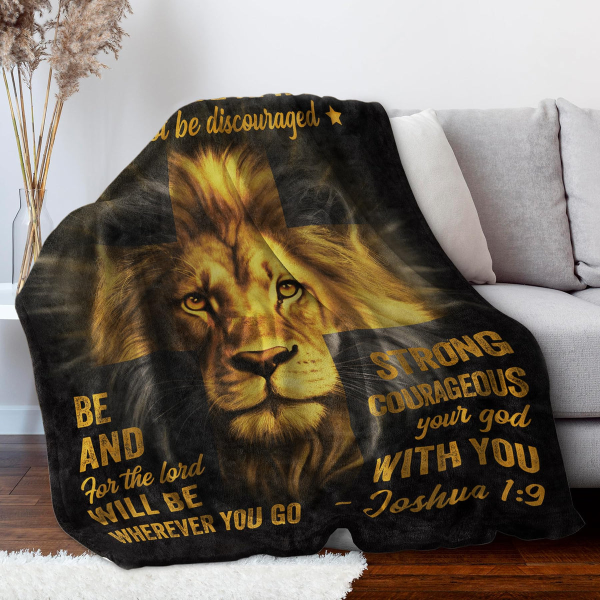 Christian Gifts for Men, Blanket Printed with Lion & Bible Verse, Religious, Christmas, Birthday Gifts for Men