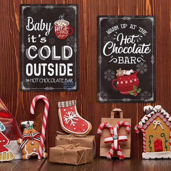 Hot Chocolate Bar Sign Farmhouse Christmas Decor Christmas Vintage Metal Sign Retro Tin Sign