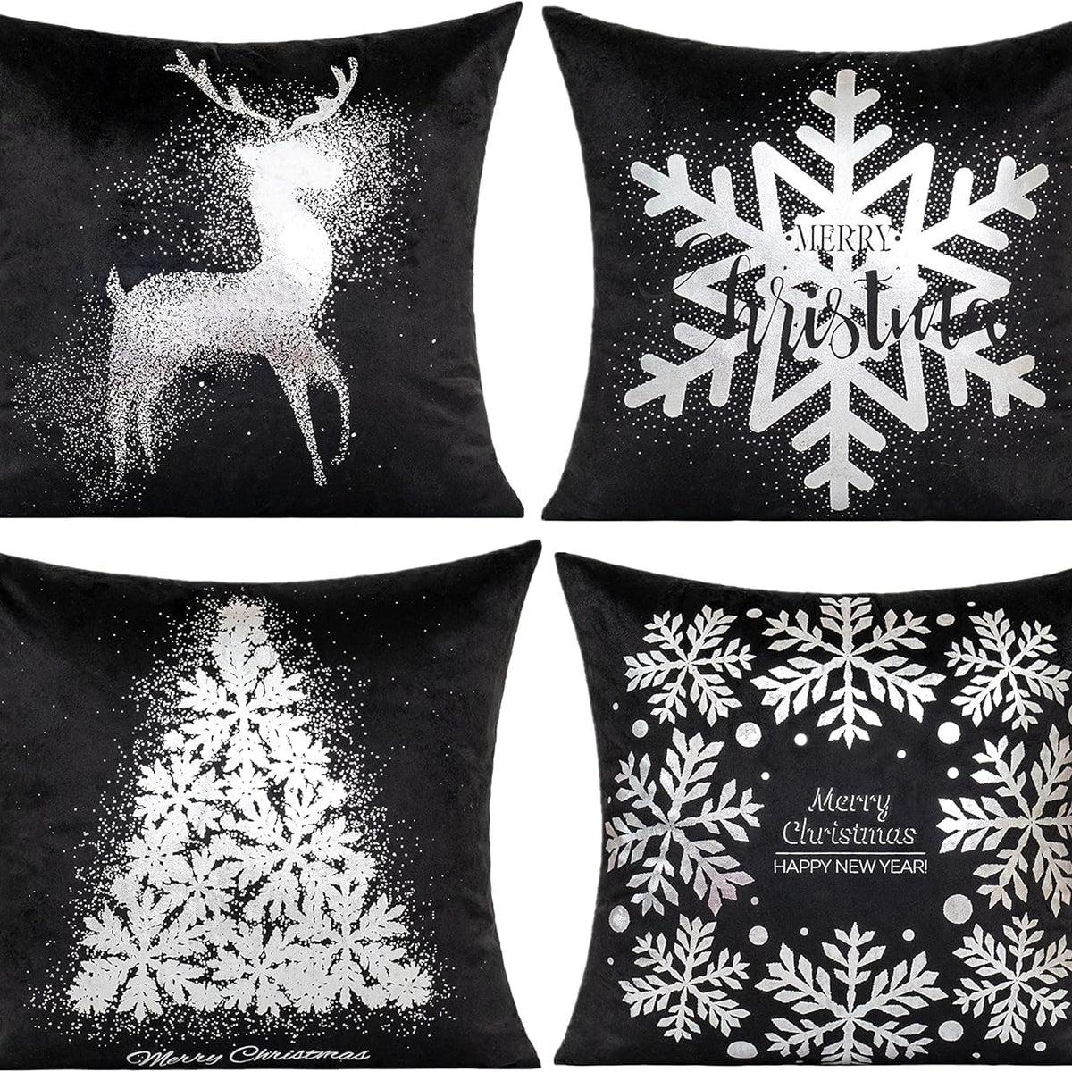Black Christmas Sliver Throw Pillow Covers Xmas Cases Decorations 18X18 Set of 4