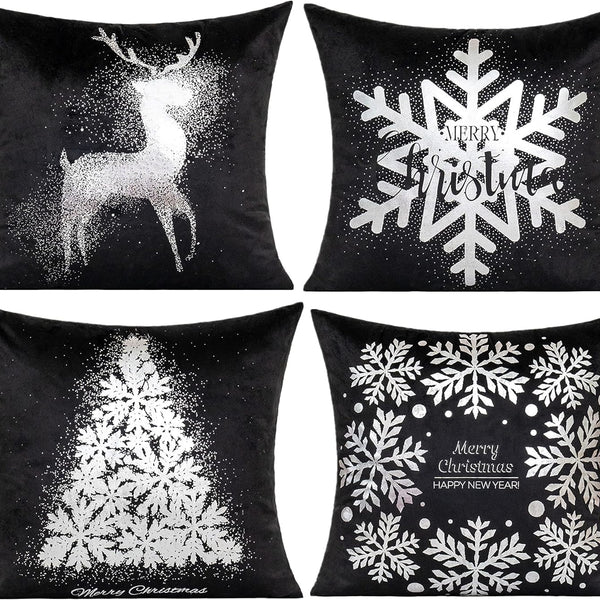 Black Christmas Sliver Throw Pillow Covers Xmas Cases Decorations 18X18 Set of 4