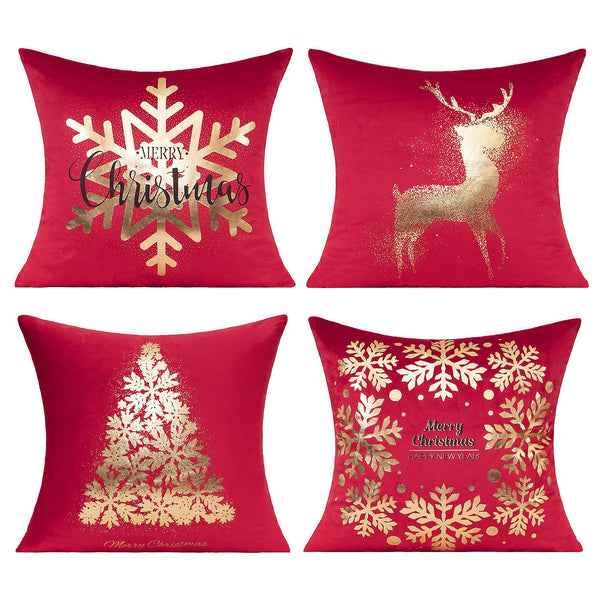 Red Christmas Gold Throw Pillow Covers Xmas Cases Decorations 18X18 Set of 4