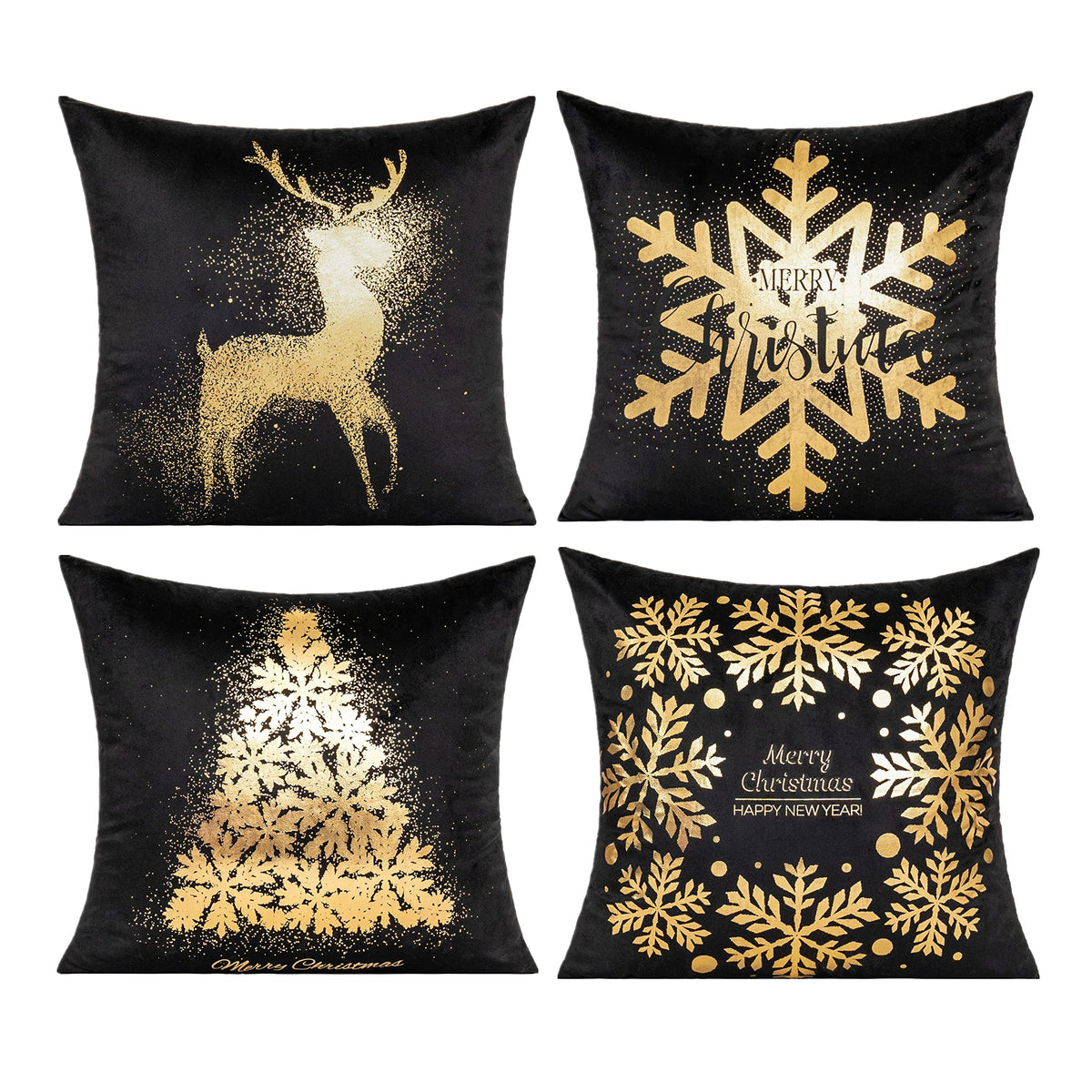 Black Christmas Gold Throw Pillow Covers Xmas Cases Decorations 18X18 Set of 4