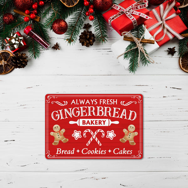 Always Fresh Gingerbread Bakery Tin Sign Funny Christmas Metal Signs