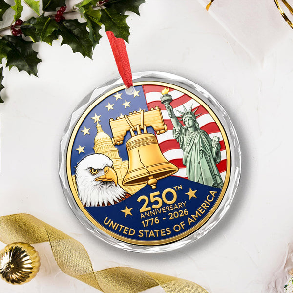 America 250th Anniversary Glass Ornament 1776–2026 – Patriotic Crystal Christmas Ornament