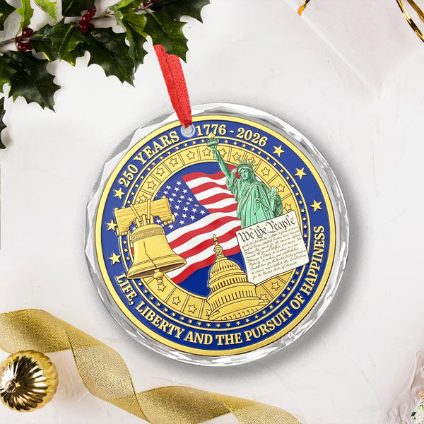 America 250th Anniversary Glass Ornament 1776–2026 – Patriotic Crystal Christmas Ornament
