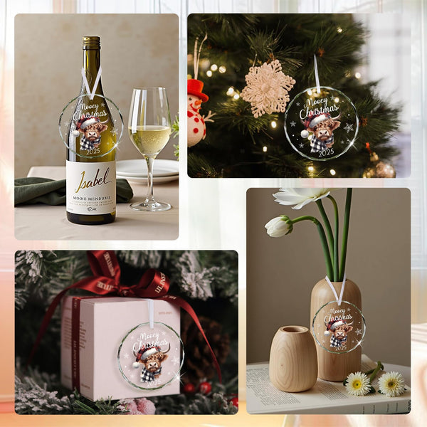 Christmas Ornaments 2025, Highland Cow Ornament for Christmas Tree Rustic Farmhouse Mooey Decorations Western Holiday