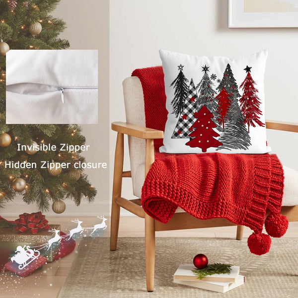 Christmas Pillow Covers 18x18 Inch Set of 2 - Tree Decorative Throw Cushion Cases for Winter Home Decor - Couch Sofa