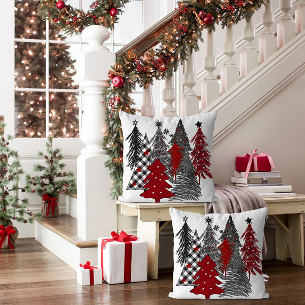 Christmas Pillow Covers 18x18 Inch Set of 2 - Tree Decorative Throw Cushion Cases for Winter Home Decor - Couch Sofa