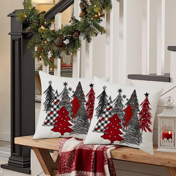 Christmas Pillow Covers 18x18 Inch Set of 2 - Tree Decorative Throw Cushion Cases for Winter Home Decor - Couch Sofa