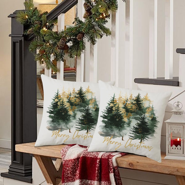 Christmas Pillow Covers 18x18 Inch Set of 2 Black Gold Merry Christmas Xmas Tree