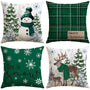Christmas Throw Pillow Covers 18x18 Inch Set of 4, Scottish Tartan Plaid Snowman Reindeer Winter Christmas Decoration