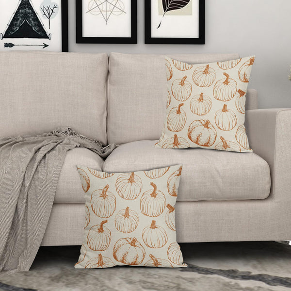 Fall Pillow Covers 18x18 Set of 2 Burnt Orange Pumpkin Autumn Thanksgiving Harvest