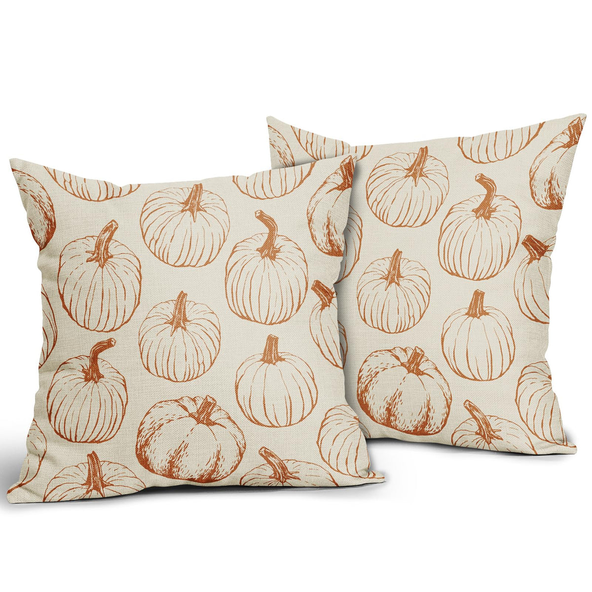 Fall Pillow Covers 18x18 Set of 2 Burnt Orange Pumpkin Autumn Thanksgiving Harvest