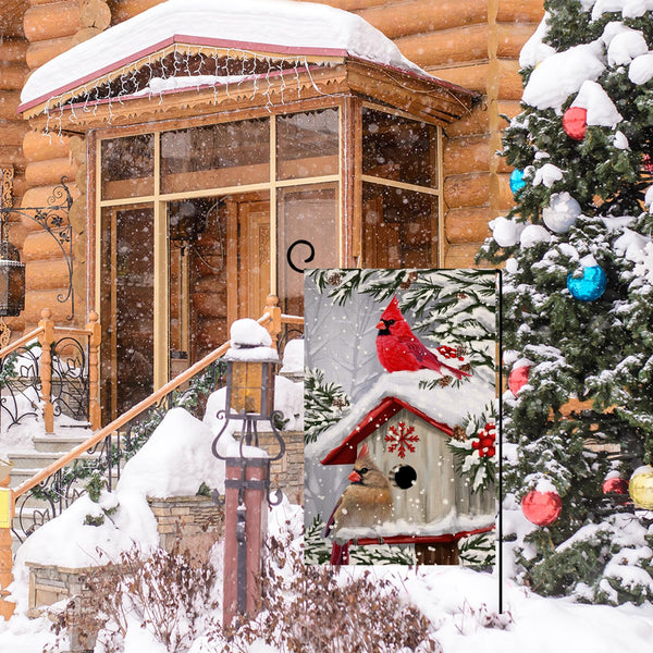 Winter Cardinal Bird Garden Flag 12x18 Vertical 1 Sided Trees Snow Christmas Holiday