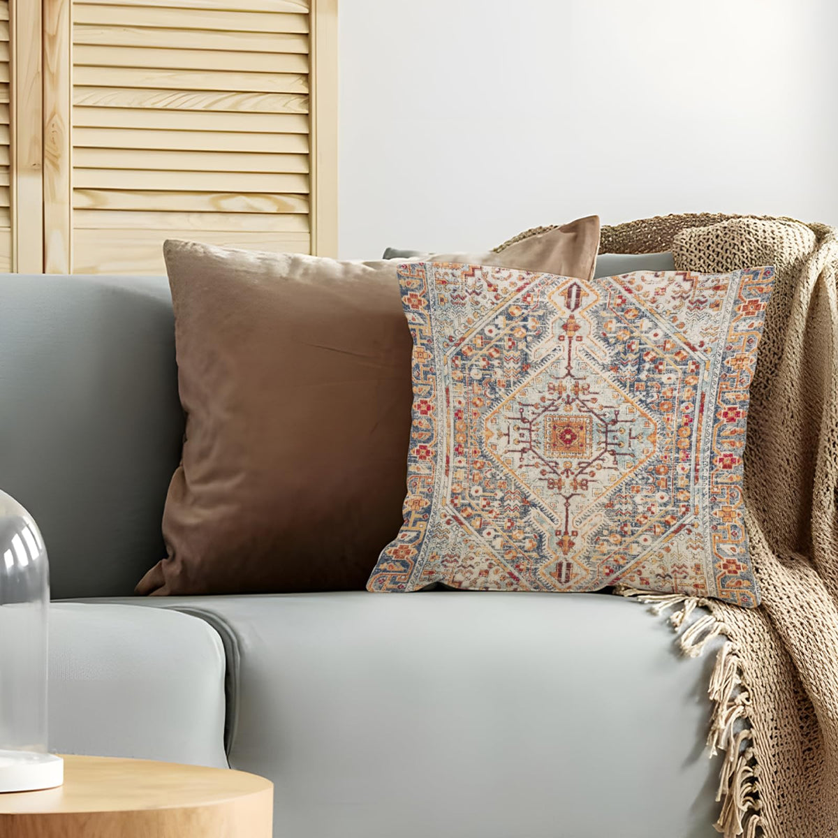 Boho Throw Pillow Covers 18x18 inch Set of 2,Bohemian Vintage Carpet Pattern Antique Ethnic Decor