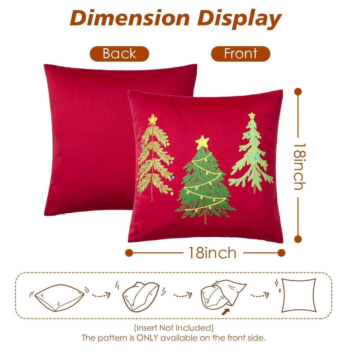 Christmas Pillow Cover 18x18 Set of 2, Red Pillow Covers Xmas Trees Pillowcases