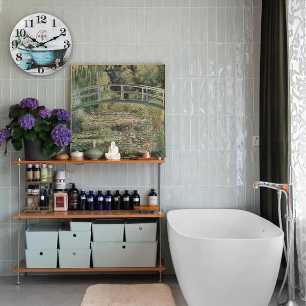 Bathroom Wall Clock,Rustic Style Waterproof Glass Shower Clock Wall Clock