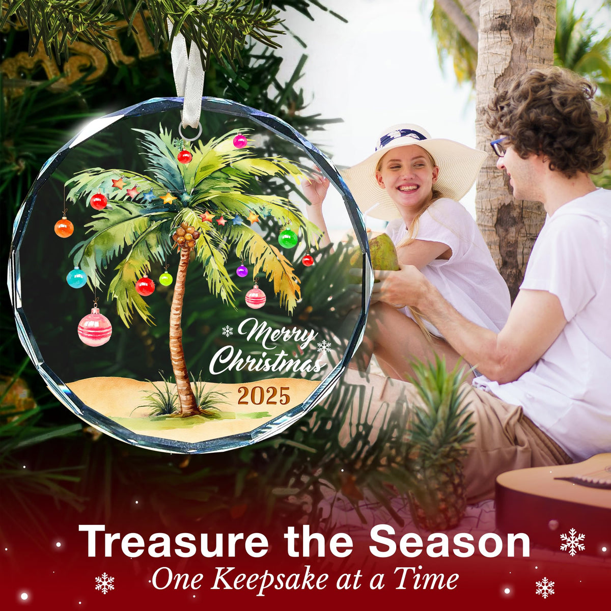 Palm Tree Christmas Ornament - Coastal Beach Ornaments for Christmas Tree, Ocean and Beachy Ornaments