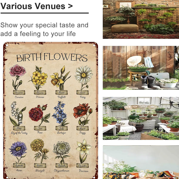 Garden Gifts Vintage Gardening Signs Mom Grandma Birth Month Flower Tin Sign for Home Garden
