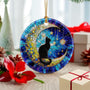 Black Cat Ornament – Christmas Decoration &amp; Christmas Ornament; Round Ceramic