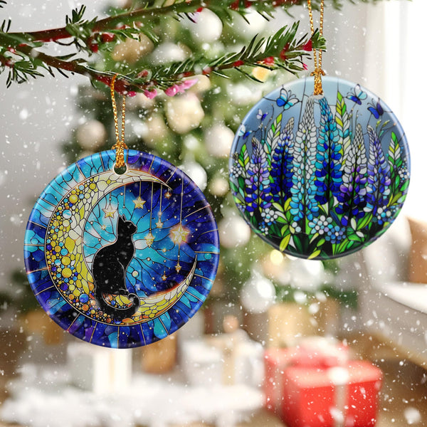 Black Cat Ornament – Christmas Decoration &amp; Christmas Ornament; Round Ceramic