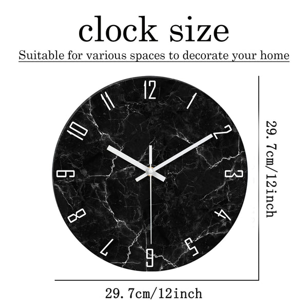 Black Minimalist Wall Clocks for Living Room Glass Marble Pattern Wall Clocks