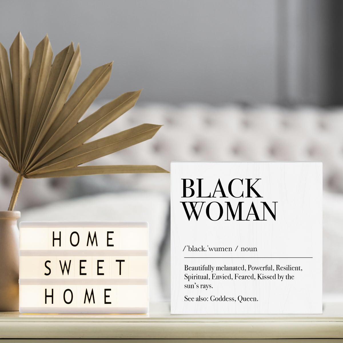Black Woman Definition Decorative Wooden Box Sign Positive Affirmations Rustic Desk Decorations