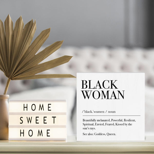 Black Woman Definition Decorative Wooden Box Sign Positive Affirmations Rustic Desk Decorations