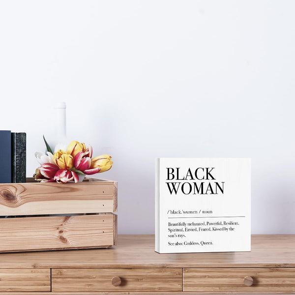 Black Woman Definition Decorative Wooden Box Sign Positive Affirmations Rustic Desk Decorations