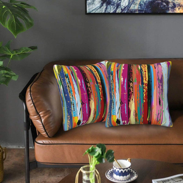Multicolored Rainbow Abstract Throw Pillow Covers 18x18 in Set of 2, Decor Art Vibrant Pillow Case