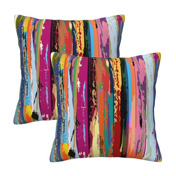 Multicolored Rainbow Abstract Throw Pillow Covers 18x18 in Set of 2, Decor Art Vibrant Pillow Case