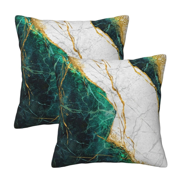 Emerald Green Gold Marble Throw Pillow Covers 18x18 in Set of 2